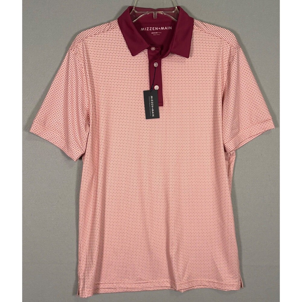 NWT Mizzen Main Versa Polo Mens M  Geometric Trim Fit Golf Moisture Wicking
